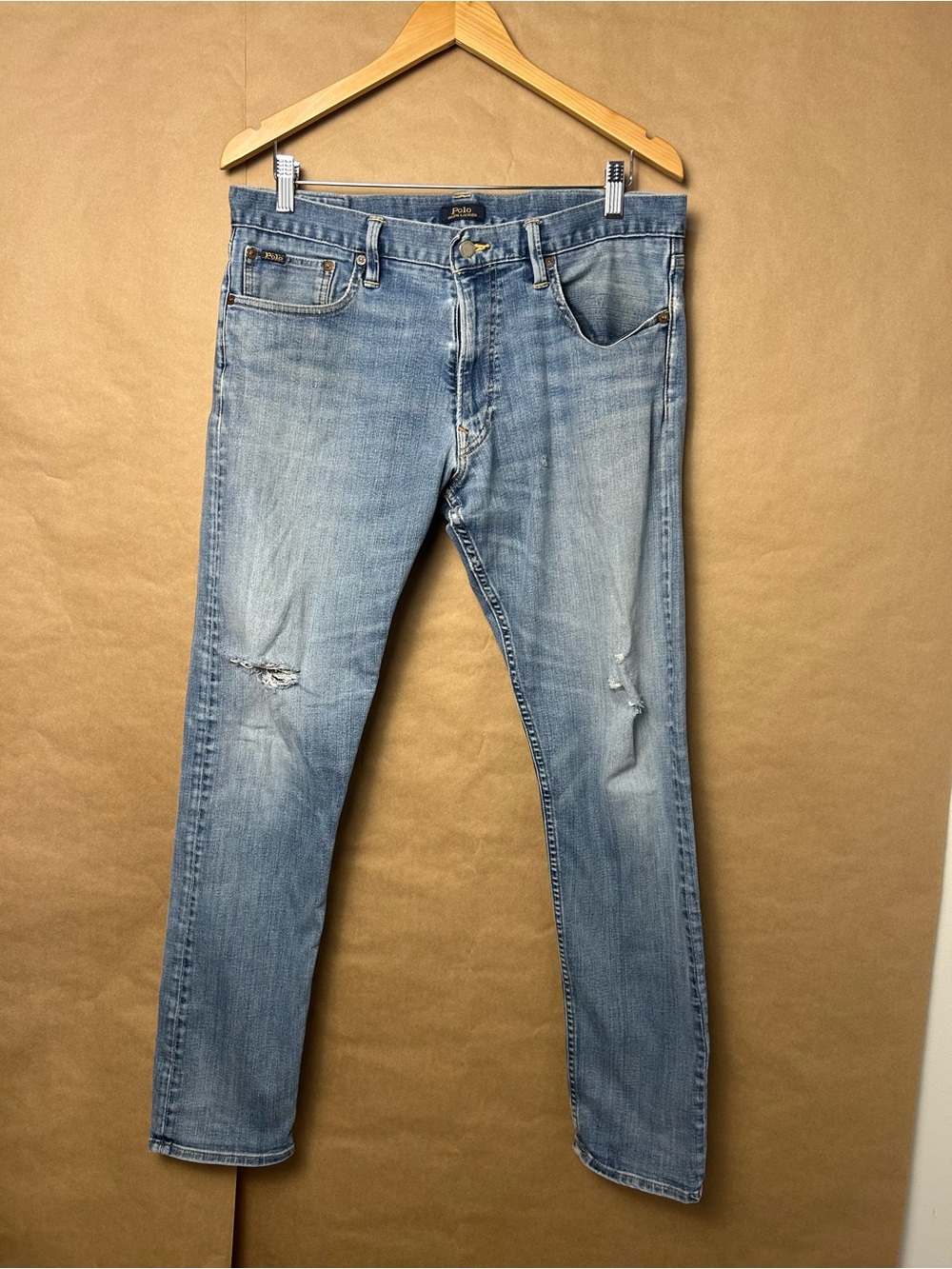 Polo Ralph Lauren Men’s 34x32 Distressed Light Wash Jeans Straight Leg